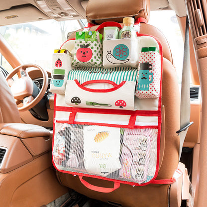 Cartoon car storage bag, seat hanging organizer with playful design and adjustable straps