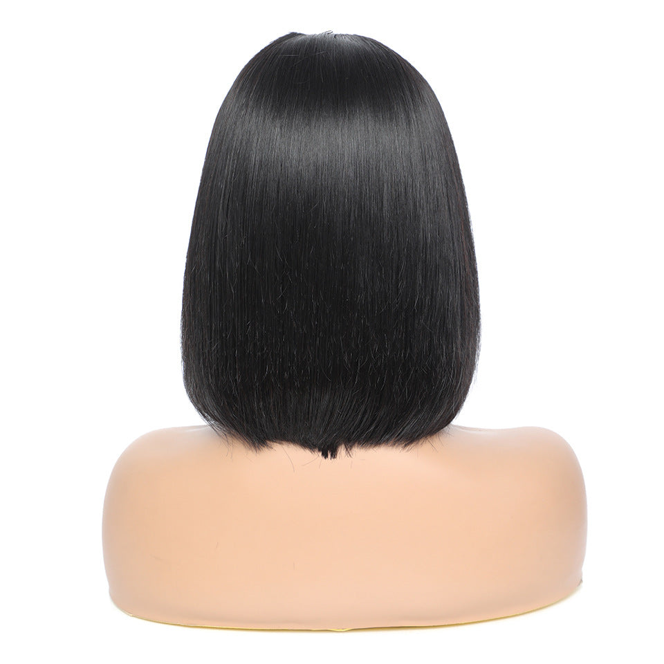 Straight bob headband wig made with human hair, featuring a smooth, natural-looking style