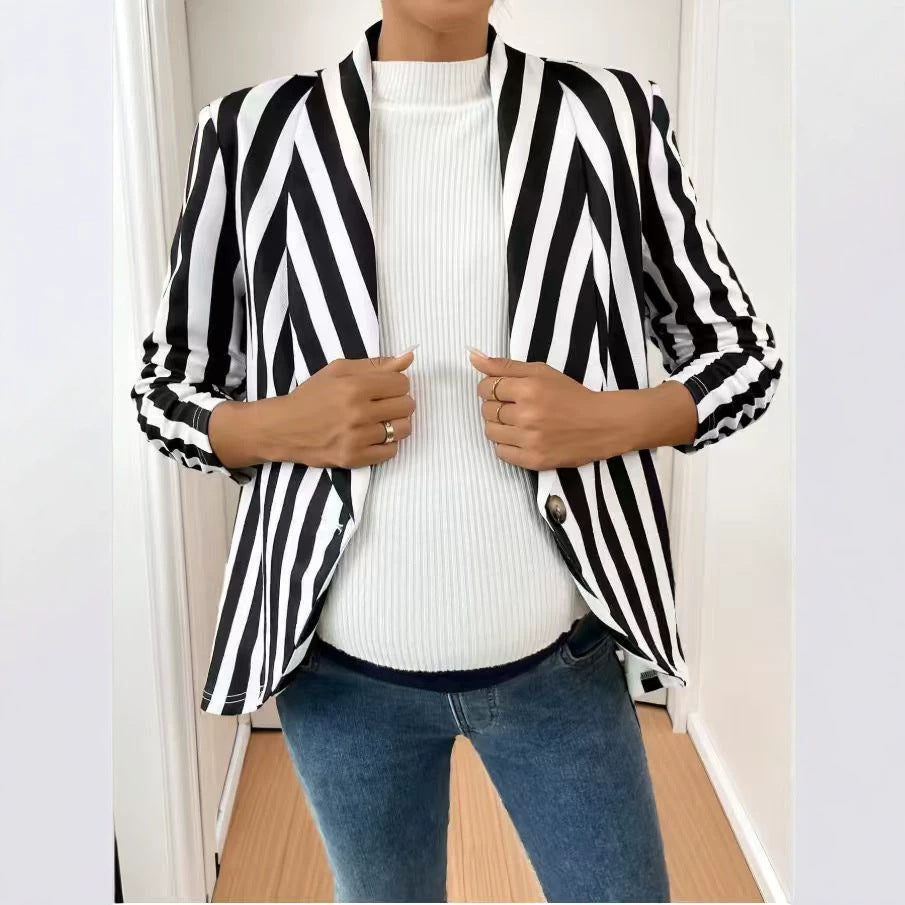 Women's lapel-striped single-button cardigan blazer in a tailored silhouette