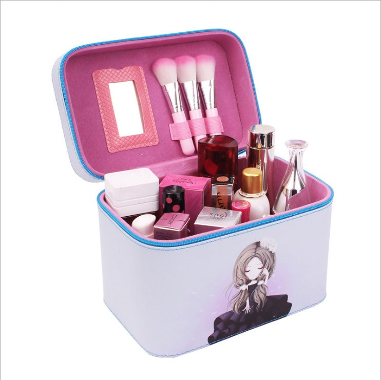 Korean-style waterproof handheld cosmetic bag for travel, with compartments for makeup and toiletries