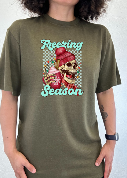 Unisex Freezing Season bamboo viscose organic cotton short sleeve graphic t-shirt by Spun Bamboo, featuring a colorful printed design.