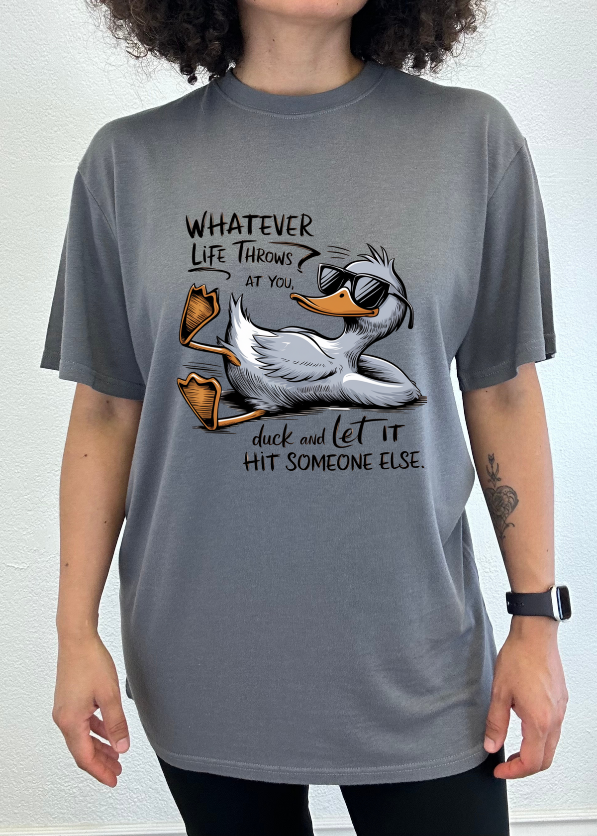 Men's Spun Bamboo funny graphic T-shirt with "Whatever Life Throws at You" print in unisex bamboo and cotton fabric.