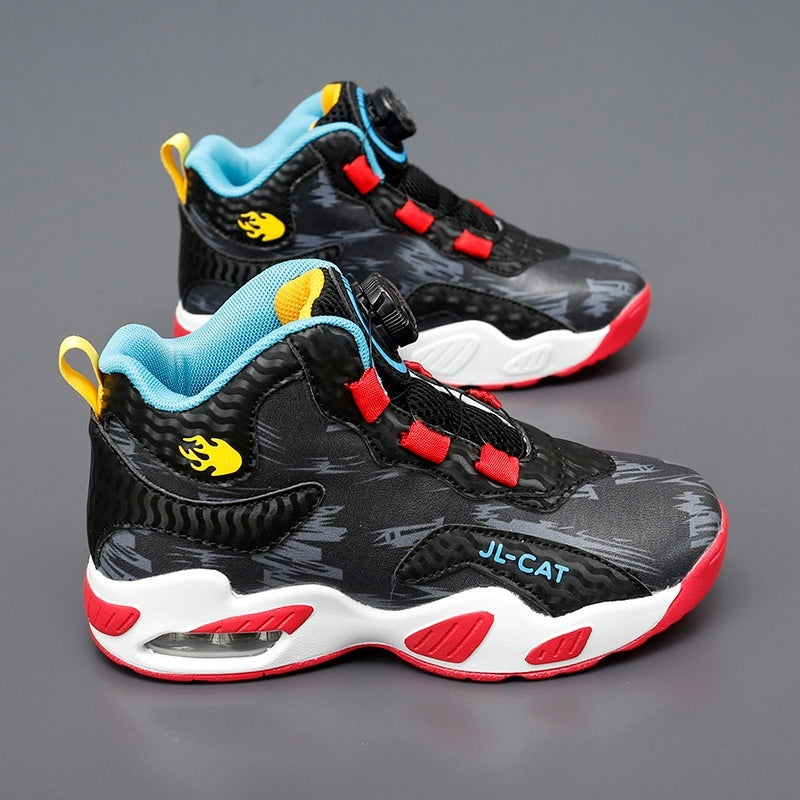 Cushion basketball rotating button running shoes in a sporty athletic design