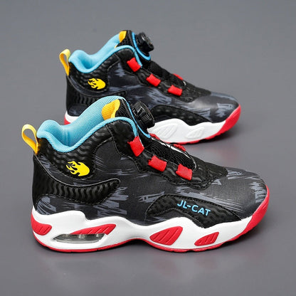 Cushion basketball rotating button running shoes in a sporty athletic design
