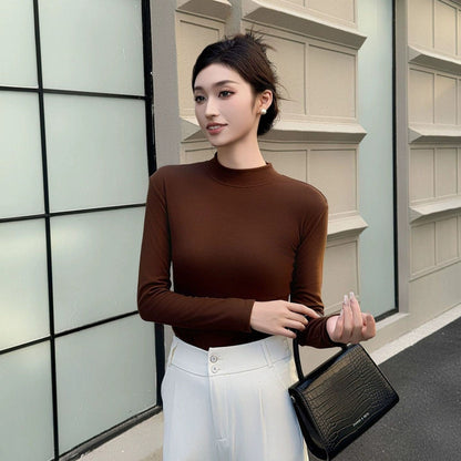 Double-sided brushed knit long-sleeve top in a versatile design