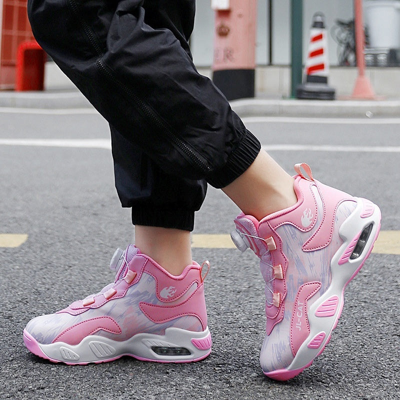 Cushion basketball rotating button running shoes in a sporty low-top design