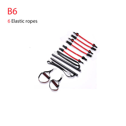 Body workout trainer bar with resistance bands and rubber buckles, black fitness equipment