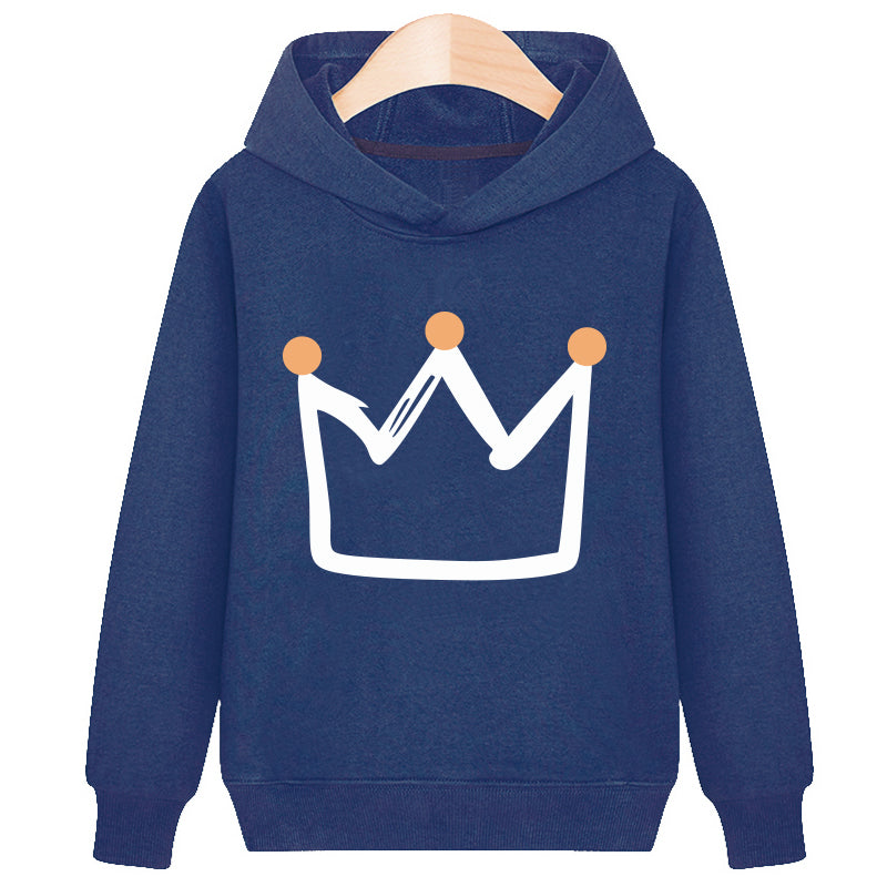 Crown hooded plus velvet sweatshirt in soft plush fabric with a cozy hood and crown design