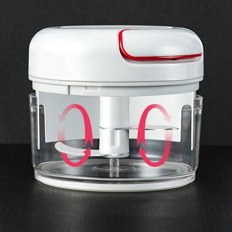 Manual cutting meat grinder, hand-operated metal appliance for grinding and cutting meat.