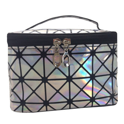 3D laser cosmetic bag with reflective holographic finish and zip closure