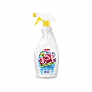Dollar PowerHouse® Daily Shower Cleaner spray in 24 oz bottle, used for bathroom cleaning and soap scum removal.