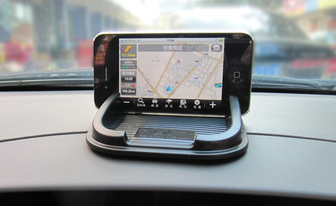 Black anti-slip car dashboard pad with iPhone 6 Plus navigation bracket and multifunction storage box