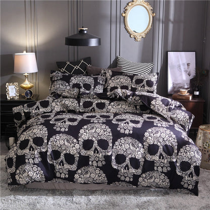 Skull home textiles set quilt cover featuring a bold skull pattern in black and white