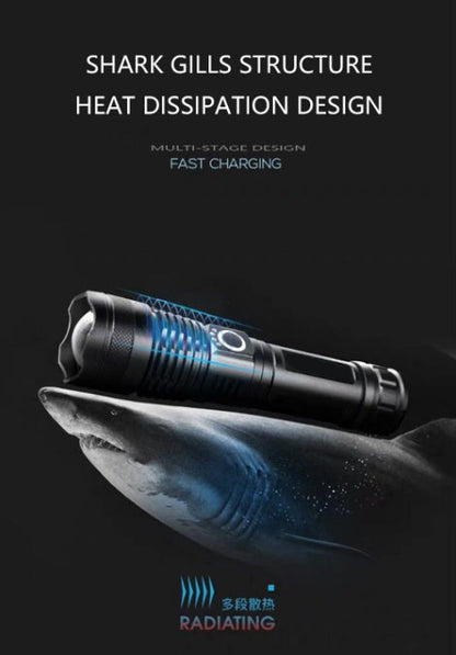 XHP70.2 powerful USB LED flashlight with compact black handheld design