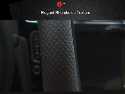 Universal leather car steering wheel cover in black, designed to fit most vehicle steering wheels