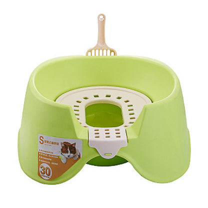 Spillproof semi-enclosed oversize cat litter pan and toilet in durable plastic design