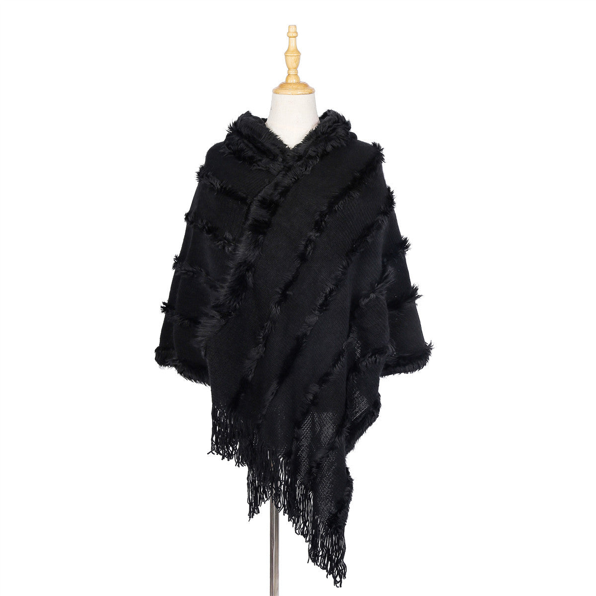 Warm shawl scarf in soft fabric, draped to show its cozy texture and versatile wrap design