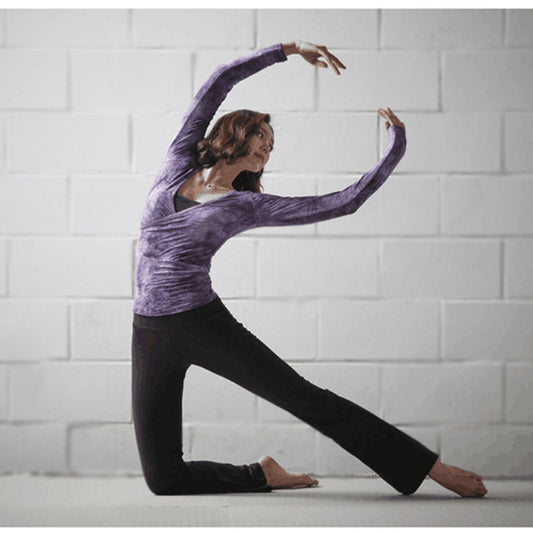 Yoga trumpet pants with flared legs in a comfortable stretch fabric, displayed against a plain background