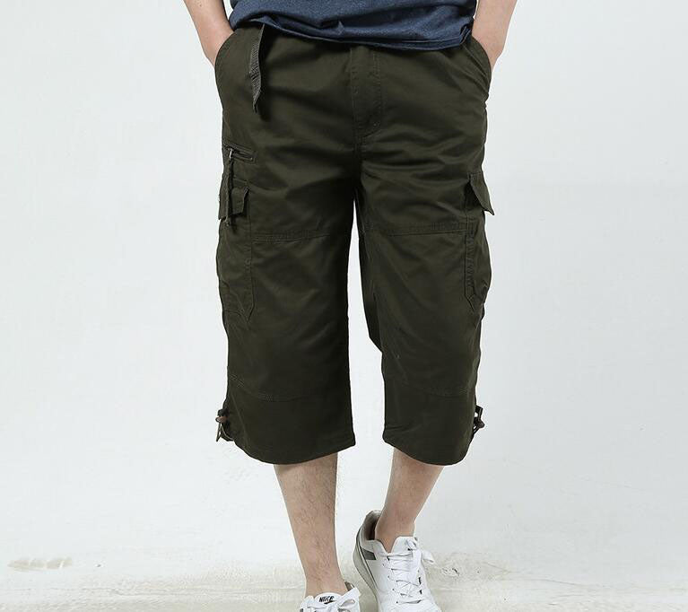 Men's summer leisure cropped cotton pants in a casual lightweight style, front view