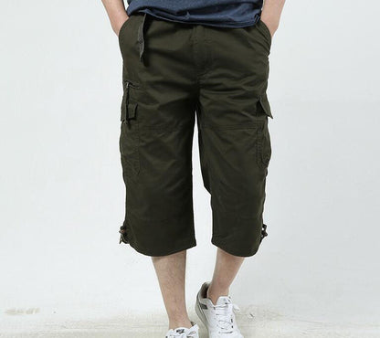 Men's summer leisure cropped cotton pants in a casual lightweight style, front view