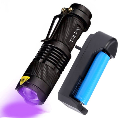 395nm 365nm flashlight detection light, compact black handheld design