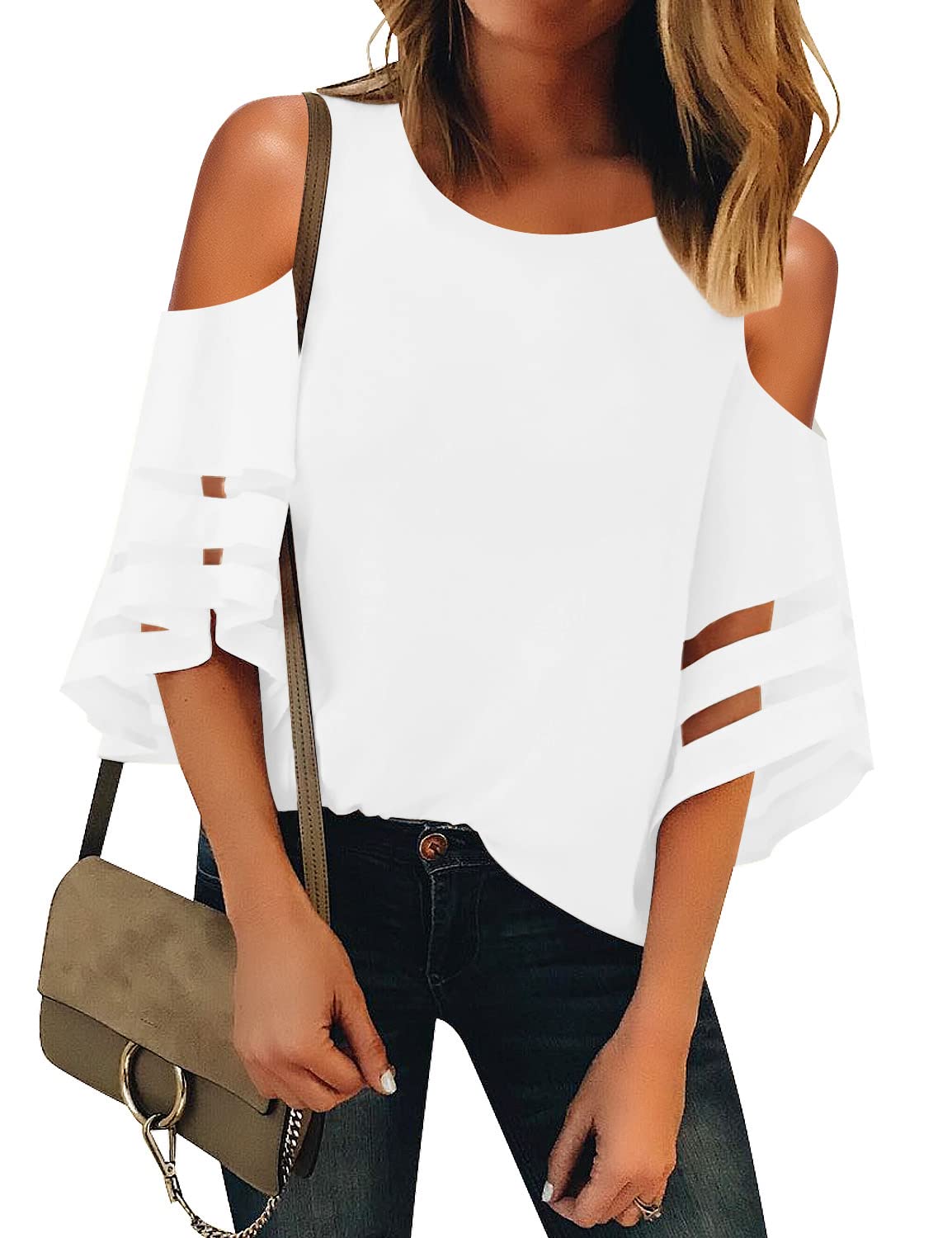 Beige cold shoulder V-neck top in XL from BACKUPMYFILESNOW® featuring long sleeves and a stylish, casual fit.