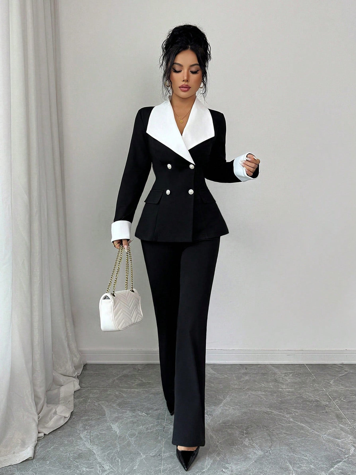 Slimming double-breasted chic blazer by My Store, featuring a tailored fit and structured lapels