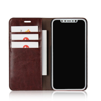Black flip leather case cover for Apple iPhone X and iPhone 7 Plus-compatible mobile phones