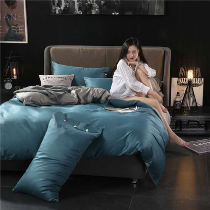 Solid color all-cotton four-piece bedding set with 60s satin weave and long-staple cotton texture