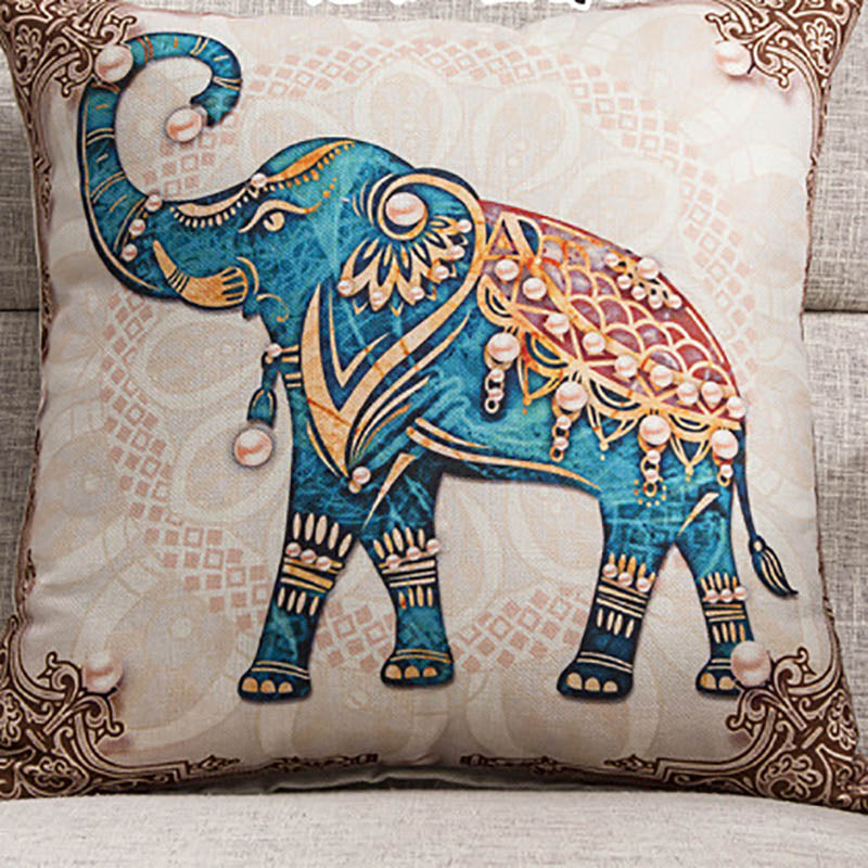 Elephant pillow cushion cover with detailed elephant design in soft fabric rescue