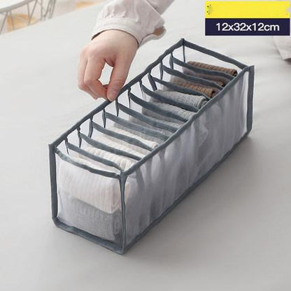 Non-woven fabric underwear storage box with compartment organizer design, viewed from the front