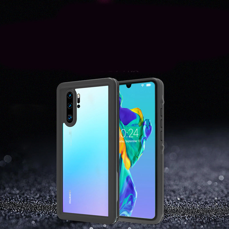 Huawei anti-drop phone case, protective black cover with reinforced corners and raised edges
