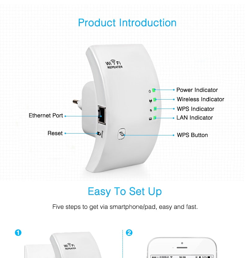 White WiFi repeater with compact design for extending wireless network coverage