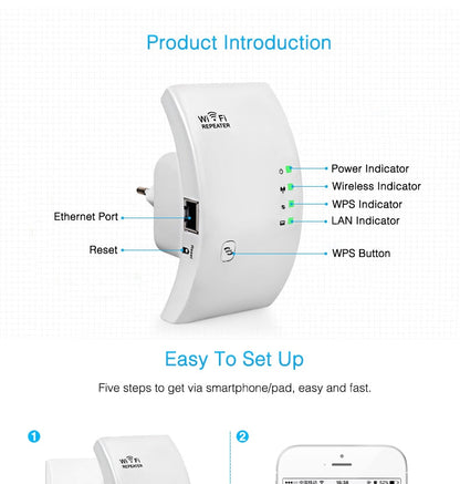 White WiFi repeater with compact design for extending wireless network coverage