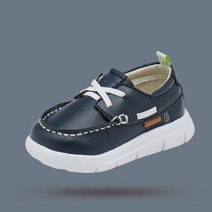 Boys' small leather shoes by My Store, classic low-top design shown from the side