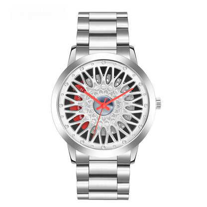 Hollowed-out wheel watch with waterproof steel band in a business style design