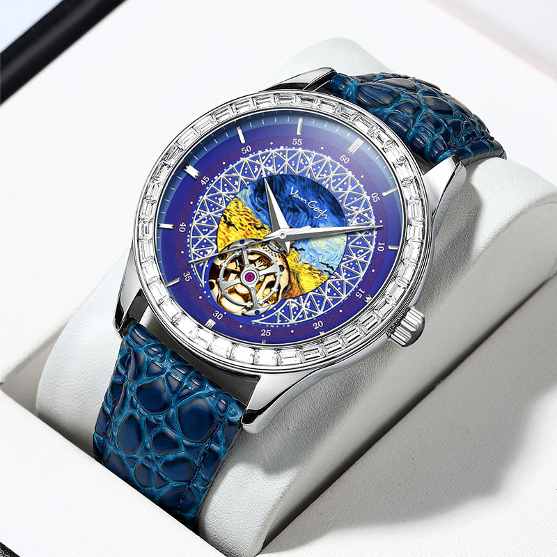 Van Gogh Automatic Mechanical Men's Watch, Artist Compass Series with visible analog dial and compass-inspired design