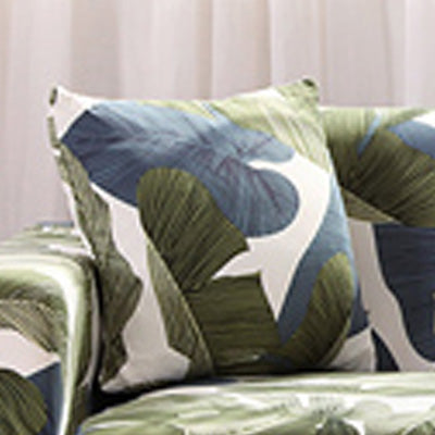 Printed sofa cushion cover in a colorful patterned design, shown on a sofa