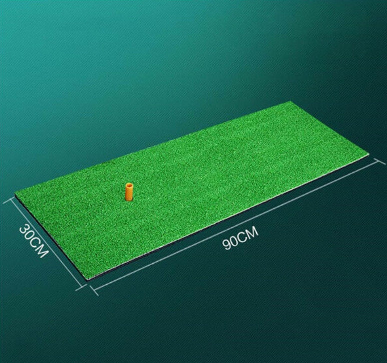 Golf practice mat with green turf surface for indoor or outdoor golf training