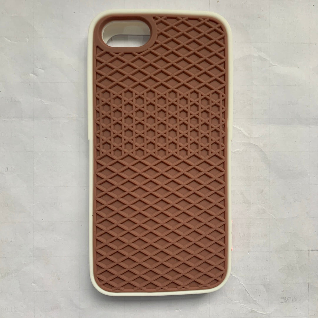 Waffle sole silicone phone case in textured black, showing rugged tread pattern and protective raised edges