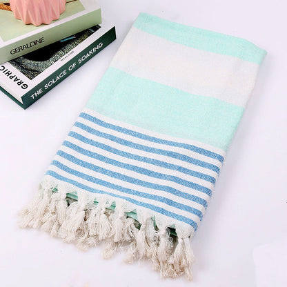 Striped cotton beach towel, 100x180cm, displayed flat in alternating stripes