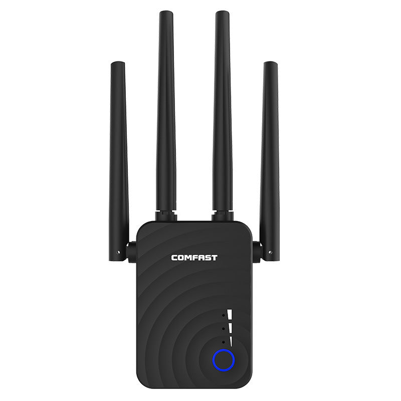 Dual-band 1200-megabit wireless relay router with compact white design