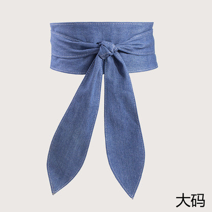 Women's wide waist tie belt with elegant bow ribbon, soft fabric, super long design