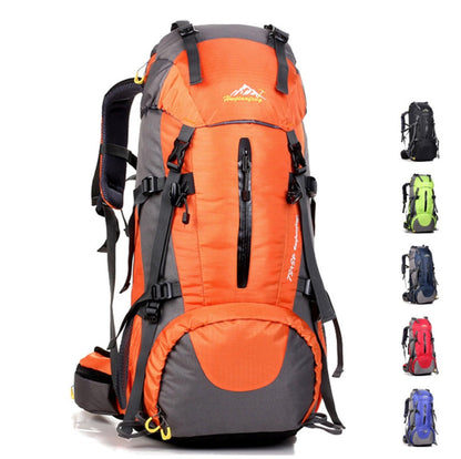 Black mountaineering backpack travel bag with adjustable shoulder straps