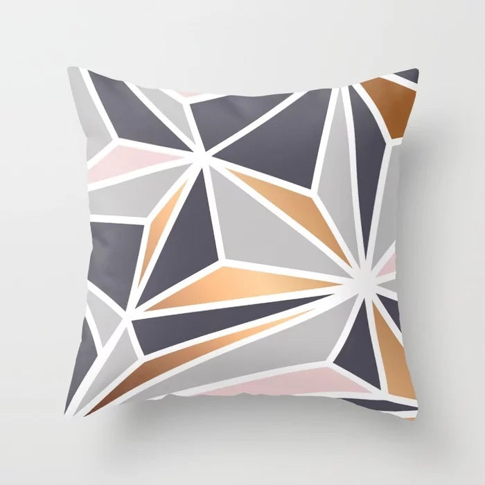 Pink geometric abstract decorative pillow case with modern patterned design