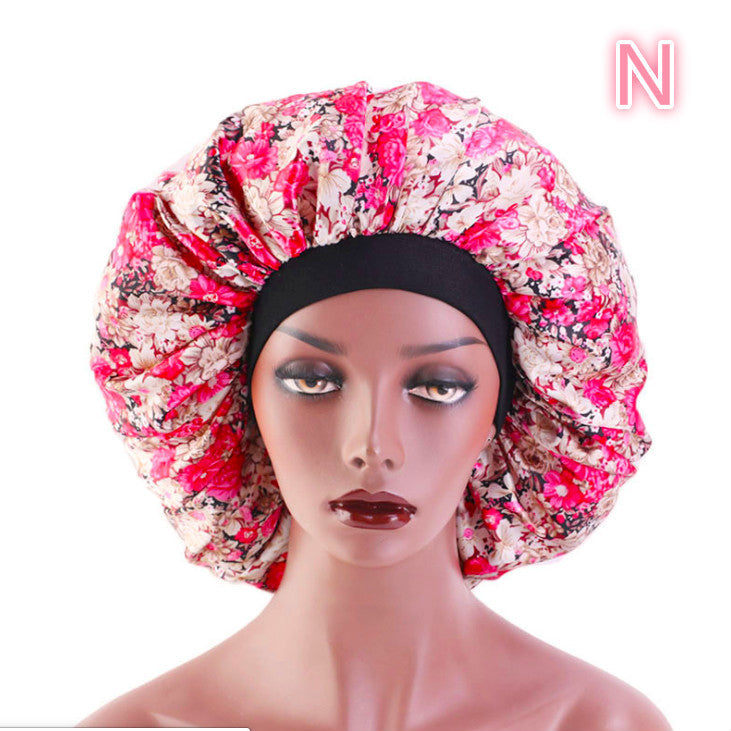 Beauty print satin silk bonnet sleep night cap in a colorful patterned design
