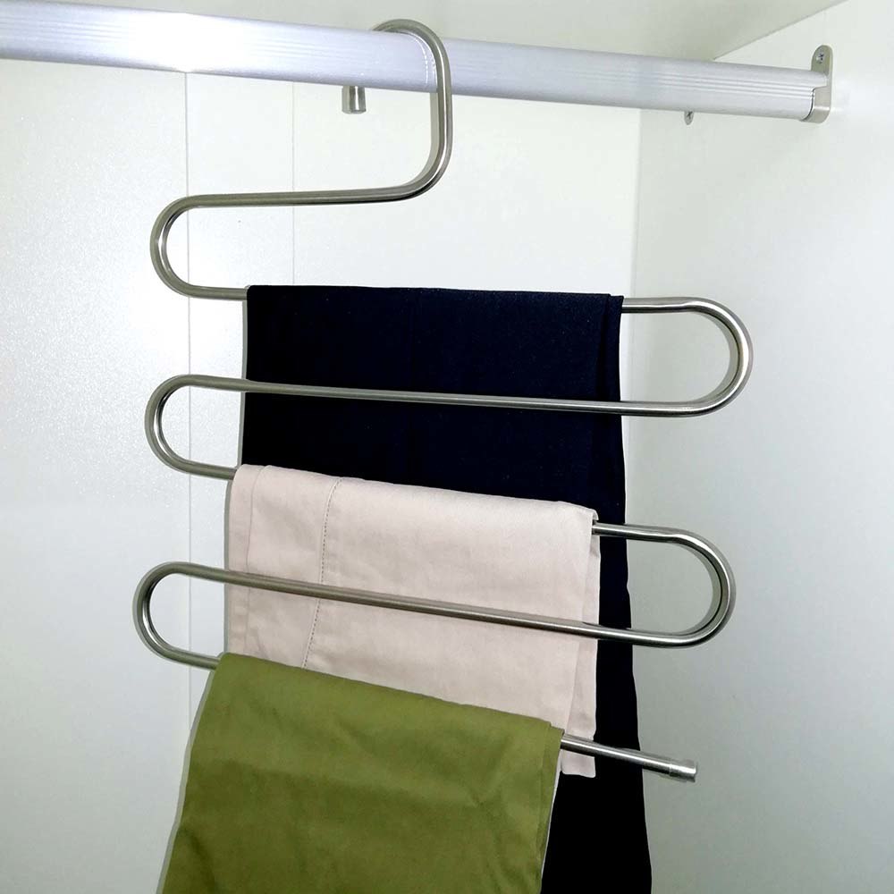 Magic non-slip S-type home pants rack with curved hooks for hanging trousers and clothing