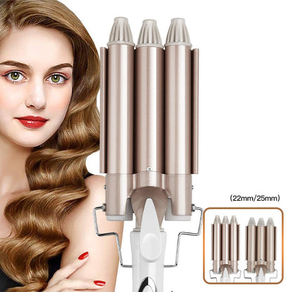 Three-tube curling iron by My Store with three barrels for creating defined waves and curls