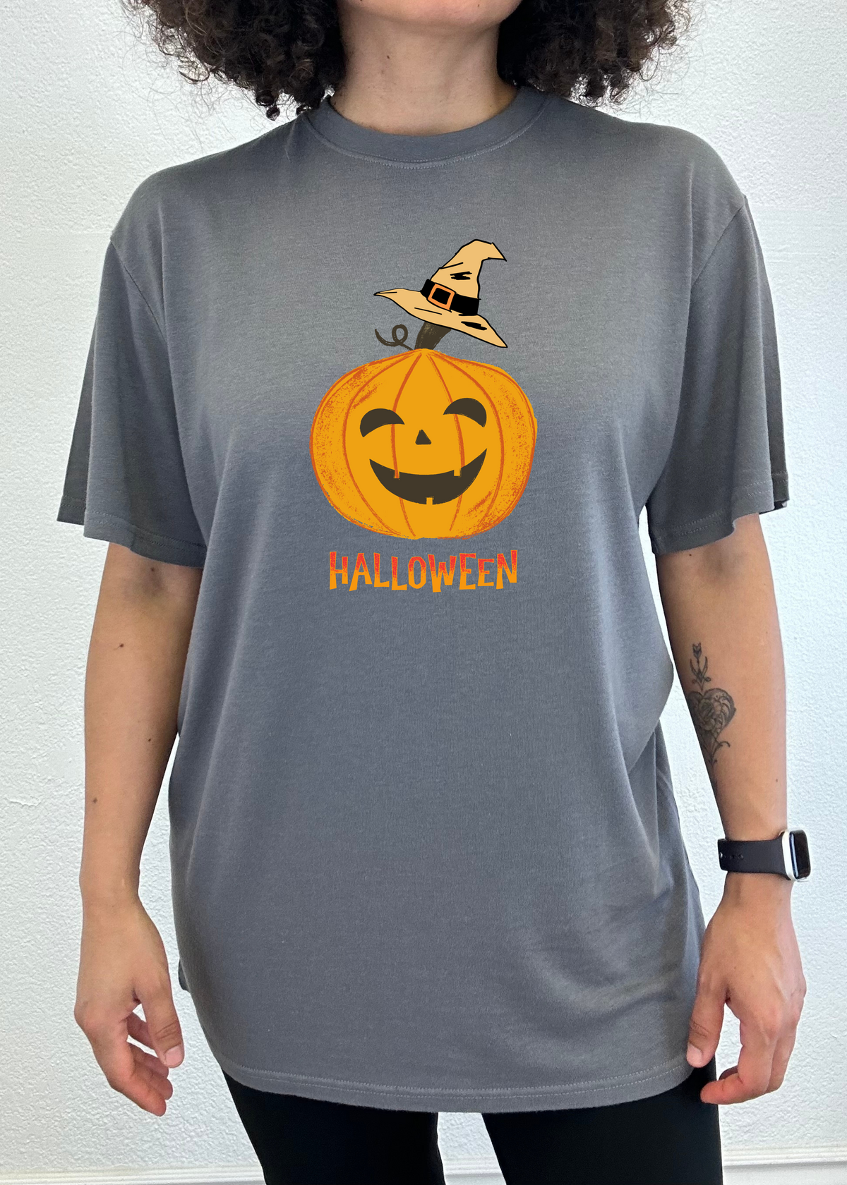 Unisex Halloween pumpkin graphic T-shirt by Spun Bamboo, short sleeve, made of bamboo viscose and organic cotton, with festive print.