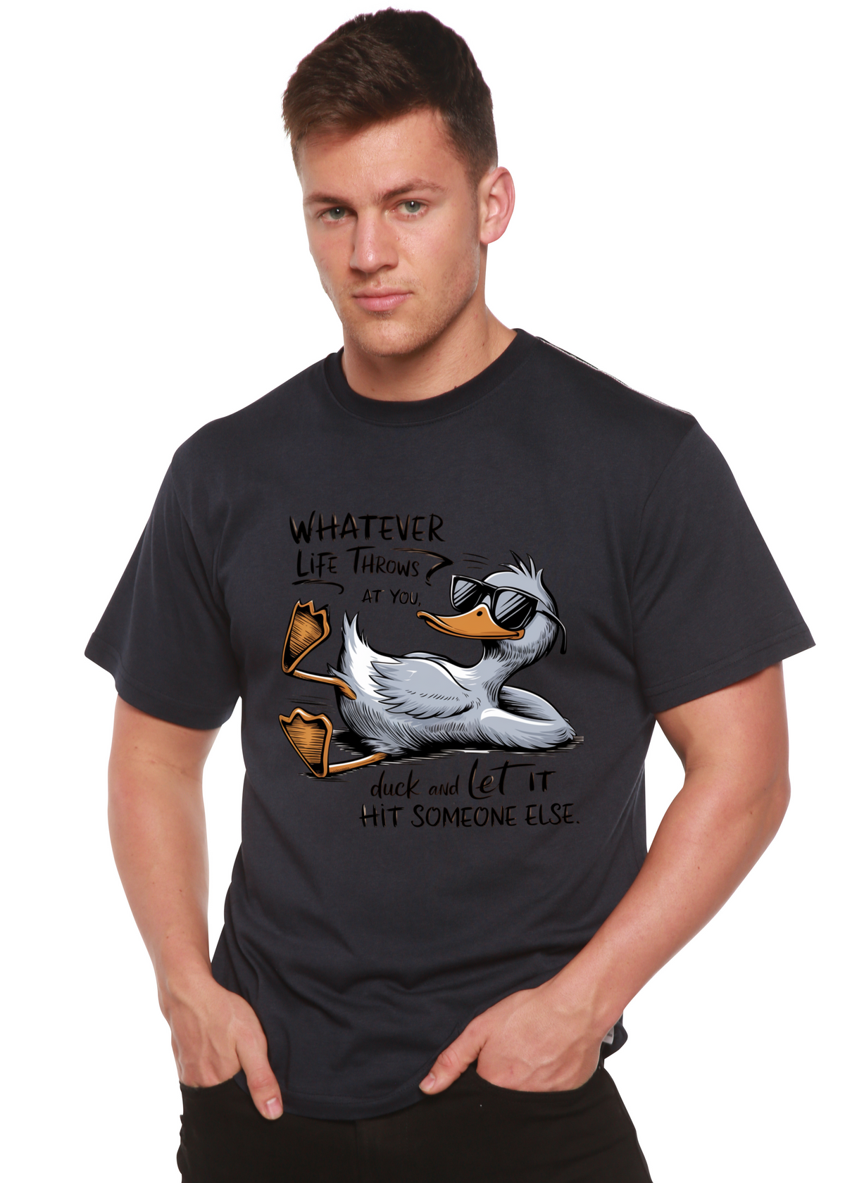Spun Bamboo men's funny graphic T-shirt with bamboo and cotton blend, featuring humorous text and unisex design.